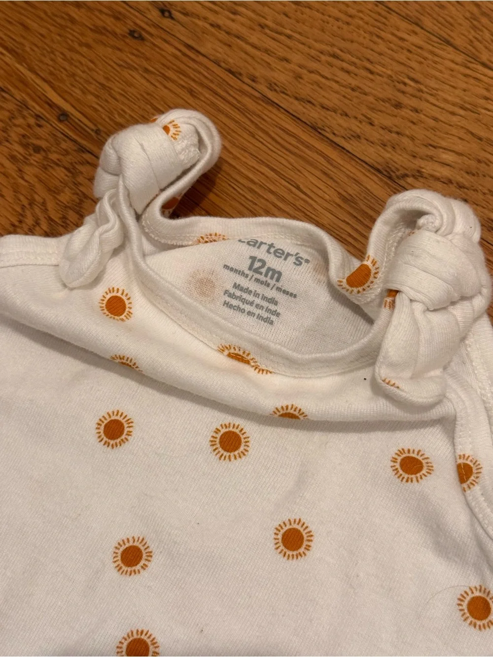 Carter’s 12 mo romper White Tank Top with Orange Sun Dot Print like new!